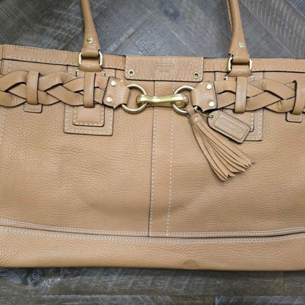 Coach Tan Leather Shoulder Bag with Gold Accents